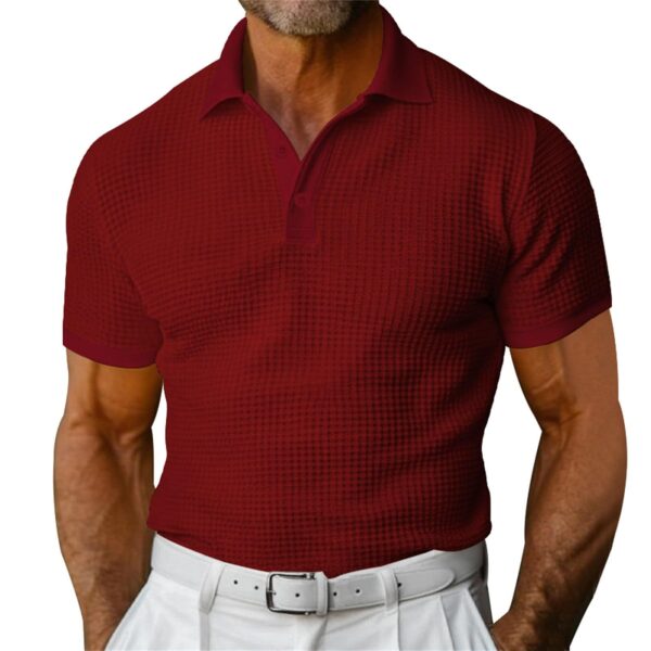 Waffle Short Sleeve Polo Shirt Men's Fashion Summer Lapel Tops - Image 6