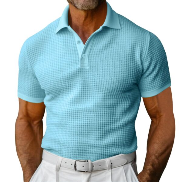 Waffle Short Sleeve Polo Shirt Men's Fashion Summer Lapel Tops - Image 5