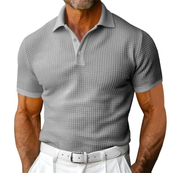 Waffle Short Sleeve Polo Shirt Men's Fashion Summer Lapel Tops - Image 7