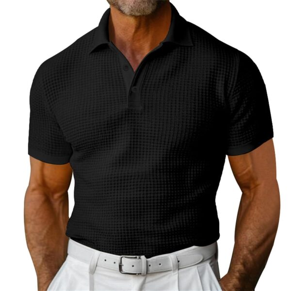 Waffle Short Sleeve Polo Shirt Men's Fashion Summer Lapel Tops - Image 8