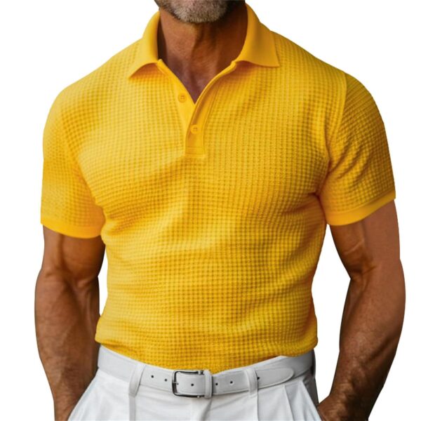 Waffle Short Sleeve Polo Shirt Men's Fashion Summer Lapel Tops - Image 2