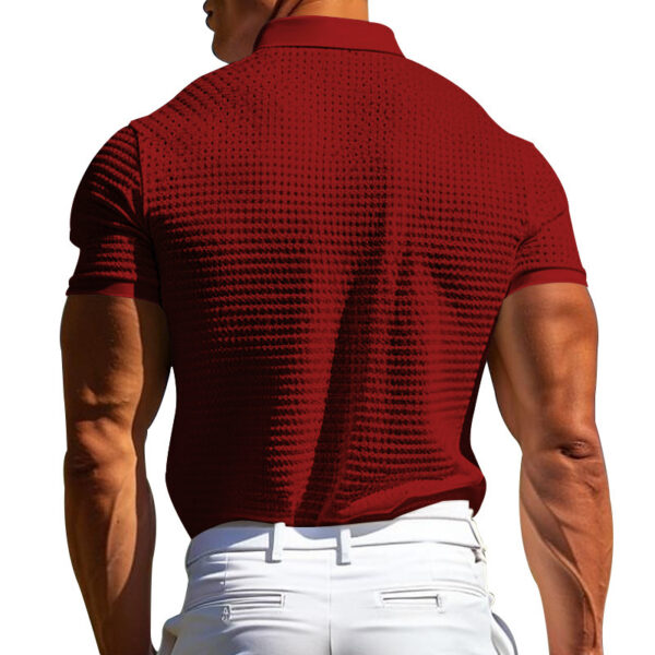 Waffle Short Sleeve Polo Shirt Men's Fashion Summer Lapel Tops - Image 9